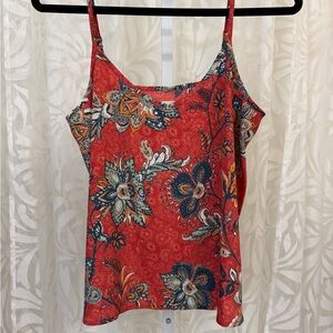 Hollister Red Orange with Navy Green Floral Tank Camisole